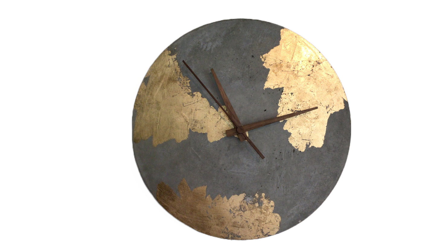 Large gold leaf concrete wall clock